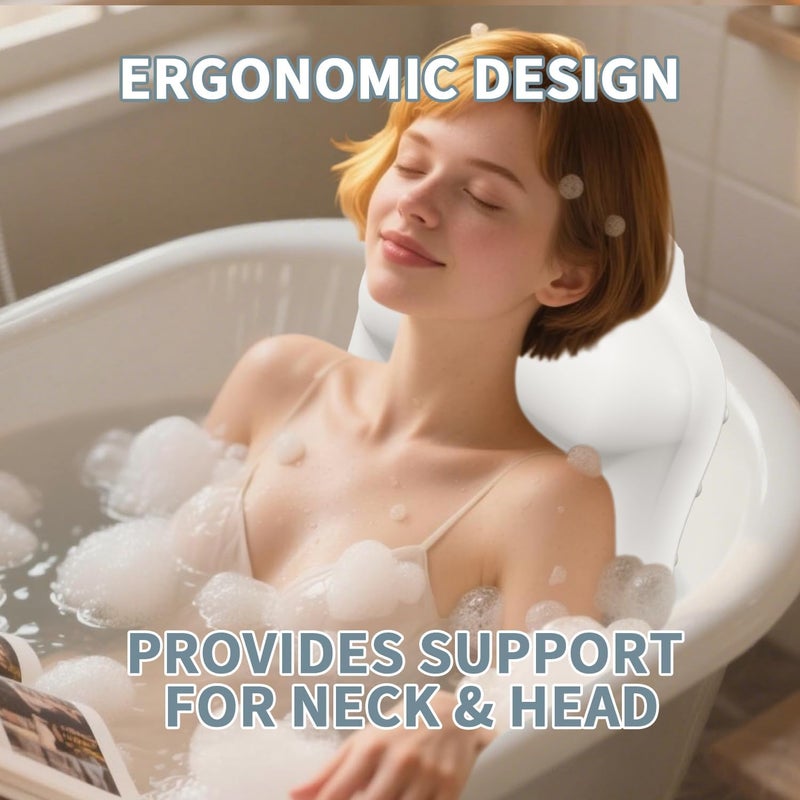 Deenwada Silicone Bath Pillow for Tub – Ergonomic Bathtub Headrest with Inflatable Air Cushion, Non-Slip Suction Cups & Neck/Back Support – Comfortable Spa Bath Accessory for Relaxation (Cream White) - Image 2